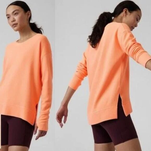 Athleta Coaster Luxe Waffle Knit Long Sleeve Sweatshirt in Light Orange Size L - Picture 1 of 7